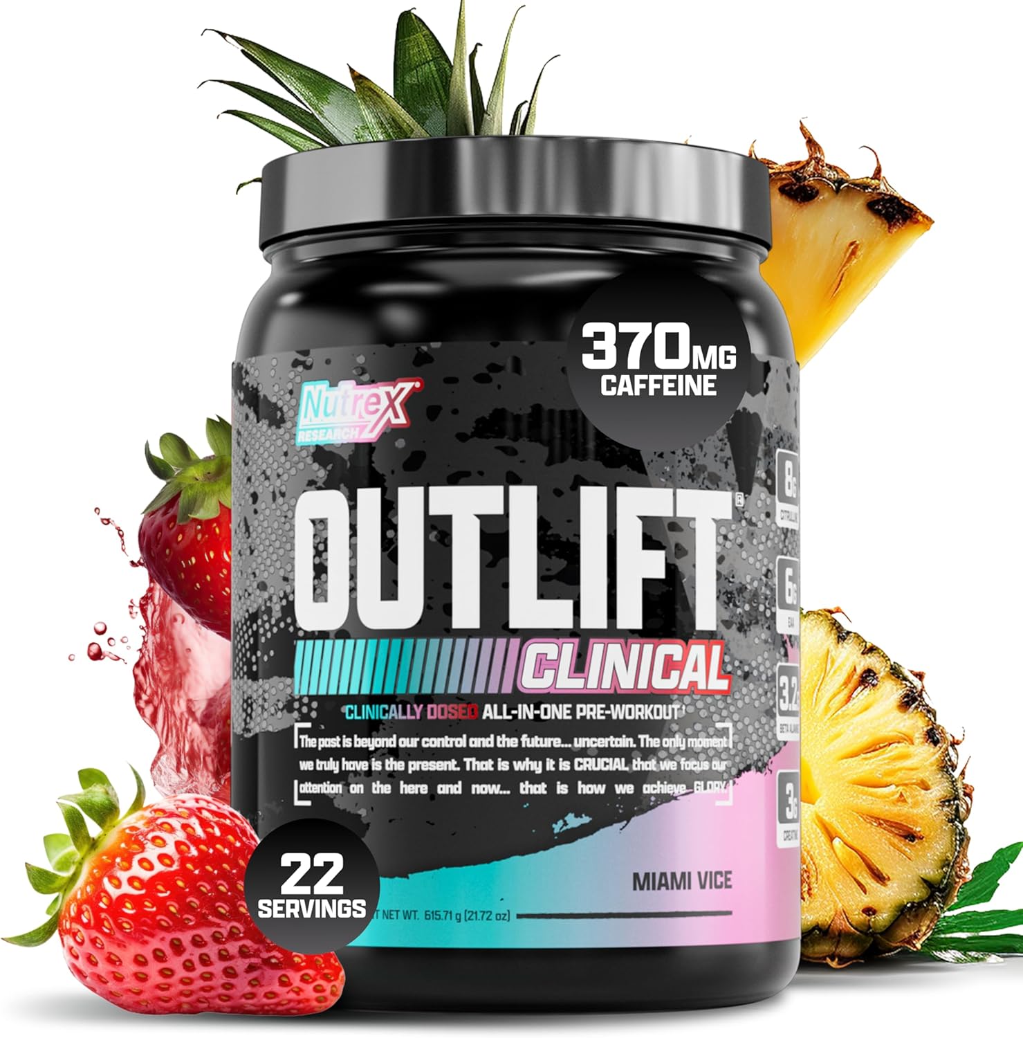 Nutrex Research Outlift Clinical | Clinically Dosed Pre Workout Powder With Creatine, 8G Citrulline, Eaa | Energy, Performance, Pump Preworkout | Pineapple And Coconut | (22 Servings, Miami Vice)