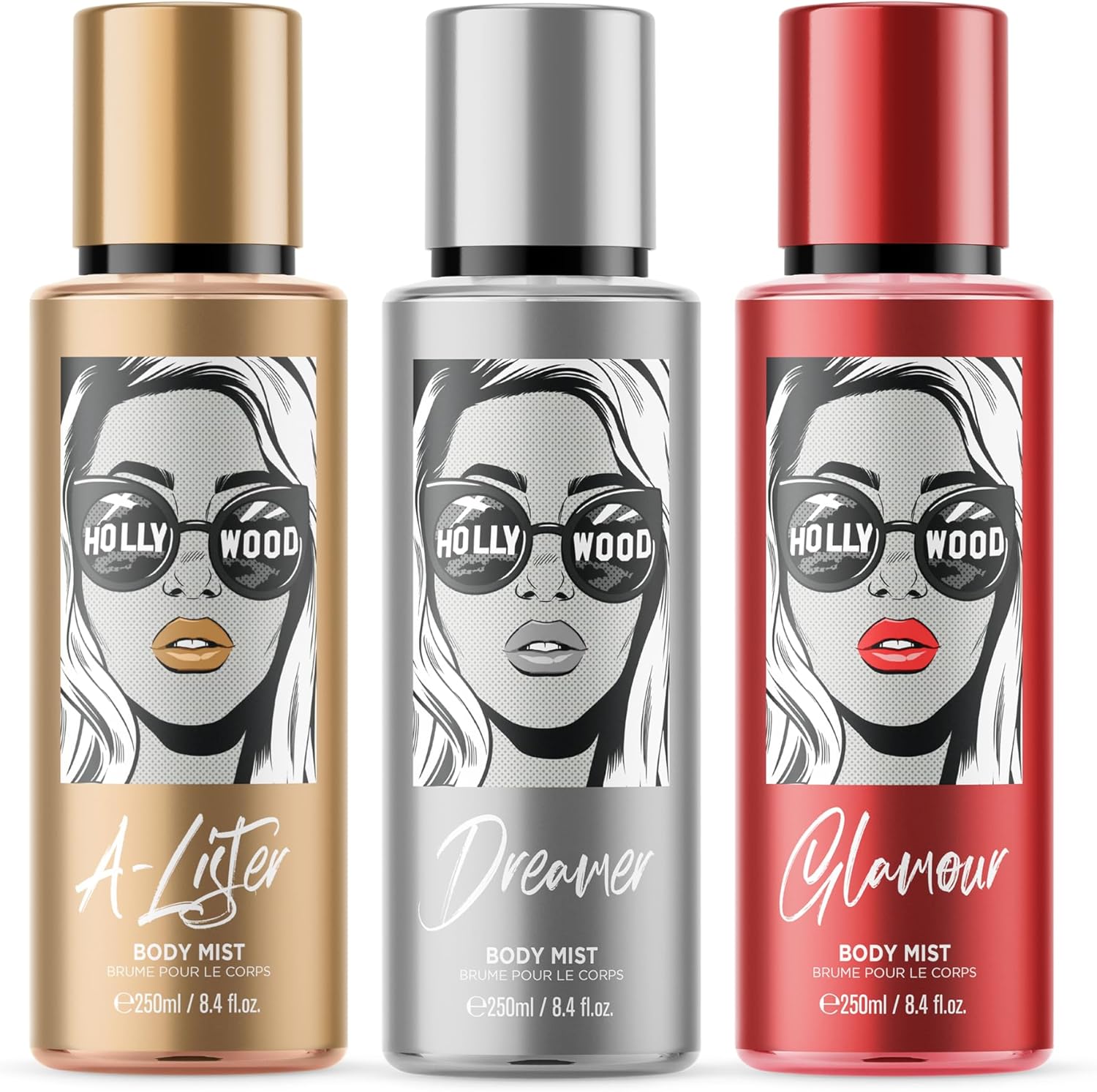 Hollywood - Body Mist Fragrance Spray - 3 Pack (Glamour, A-Lister, Dreamer) - 750Ml
