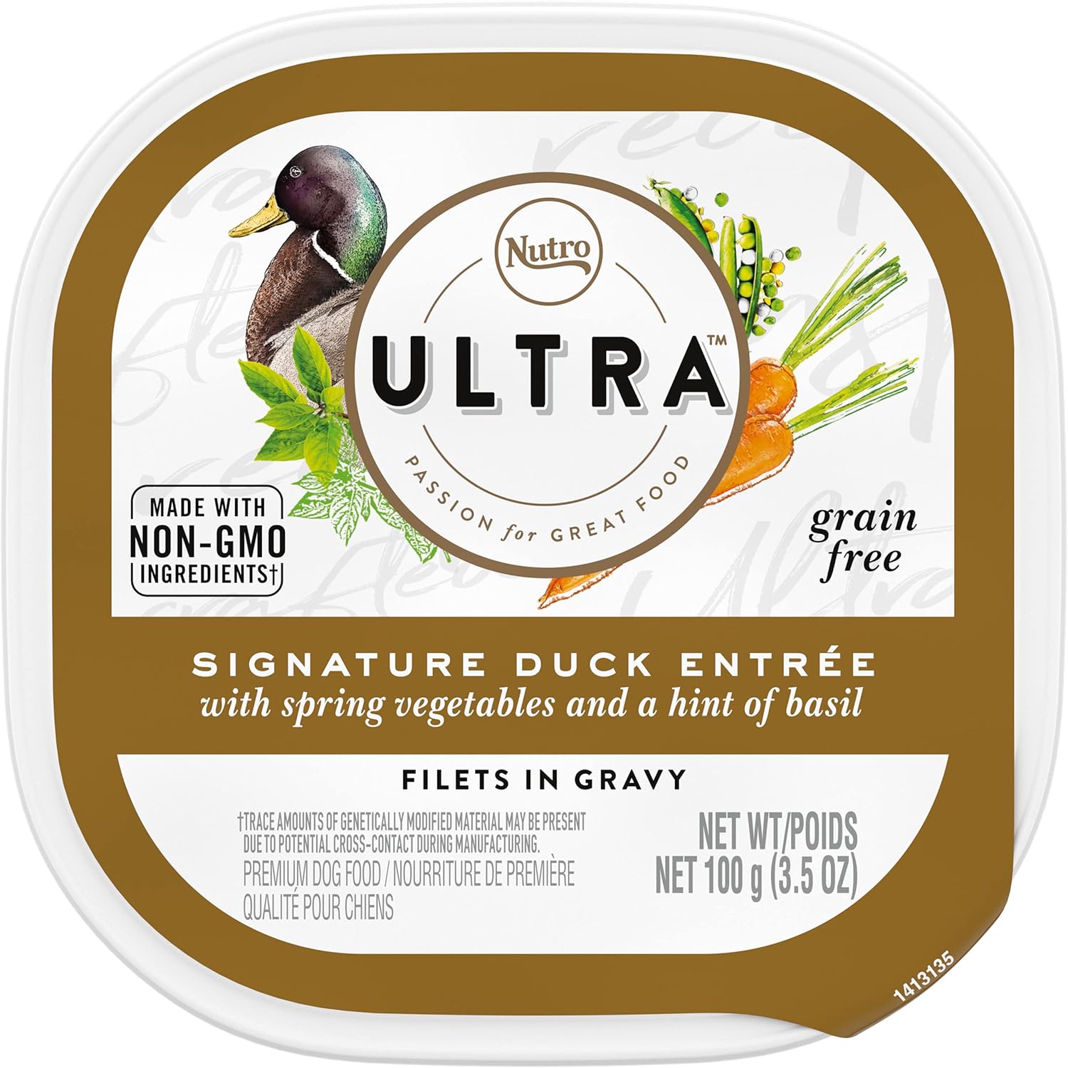 Nutro Ultra Grain Free Adult Soft Wet Dog Food Filets In Gravy Signature Duck Entrée With Spring Vegetables And A Hint Of Basil, (24) 3.5 Oz. Trays