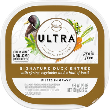 Nutro Ultra Grain Free Adult Soft Wet Dog Food Filets In Gravy Signature Duck Entrée With Spring Vegetables And A Hint Of Basil, (24) 3.5 Oz. Trays