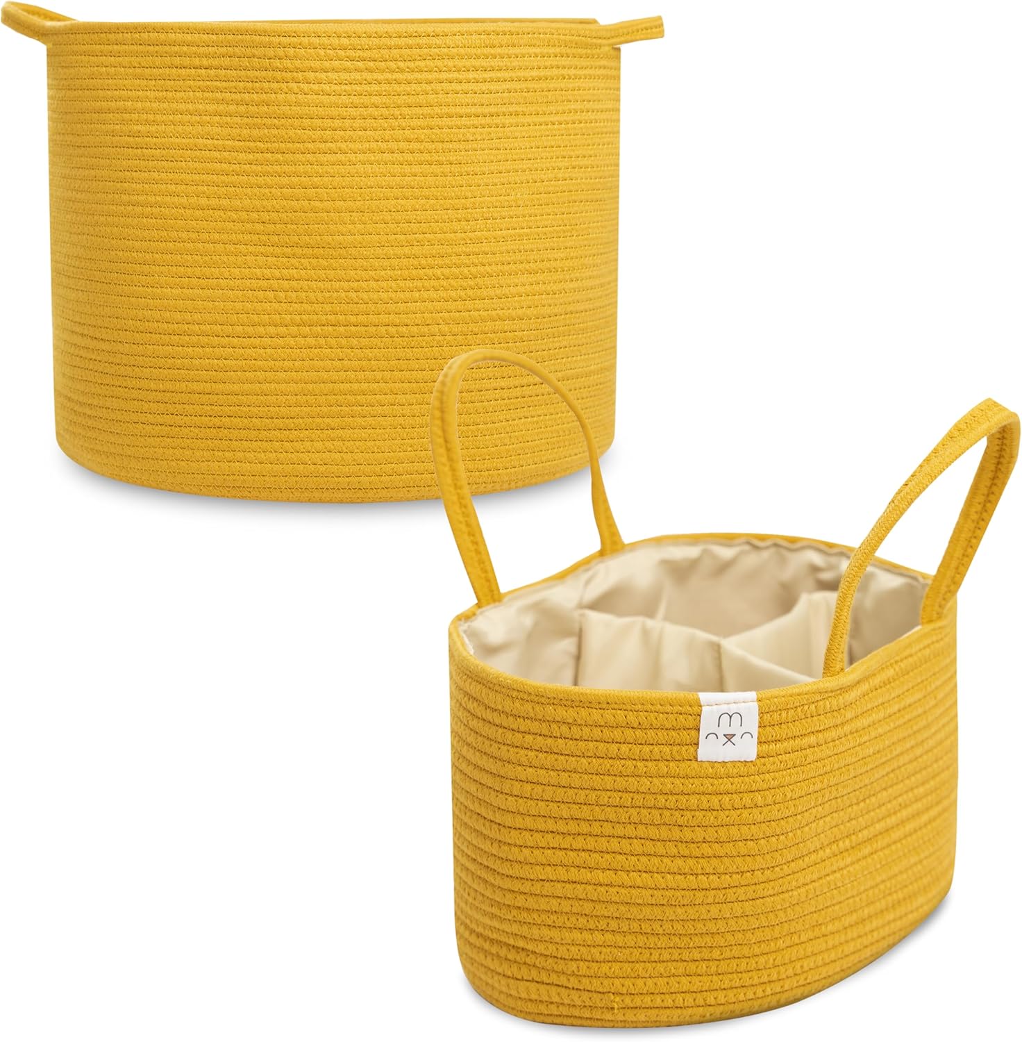 Natemia Extra Large Rope Storage Basket And Cotton Rope Diaper Caddy - Nursery Bin And Toy Organizer Laundry Basket, Basket For Towels, Pillows And Blankets, Perfect Baby Registry Gift - Harvest Gold