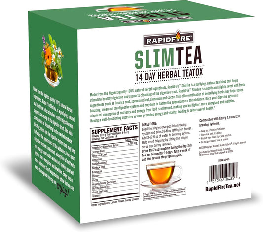 Rapidfire Slim Tea 14-Day Teatox Blend Natural Herbs And Botanicals For Weight Loss Pods, Supports Metabolism And Digestion, Reduces Bloat, 14 Count