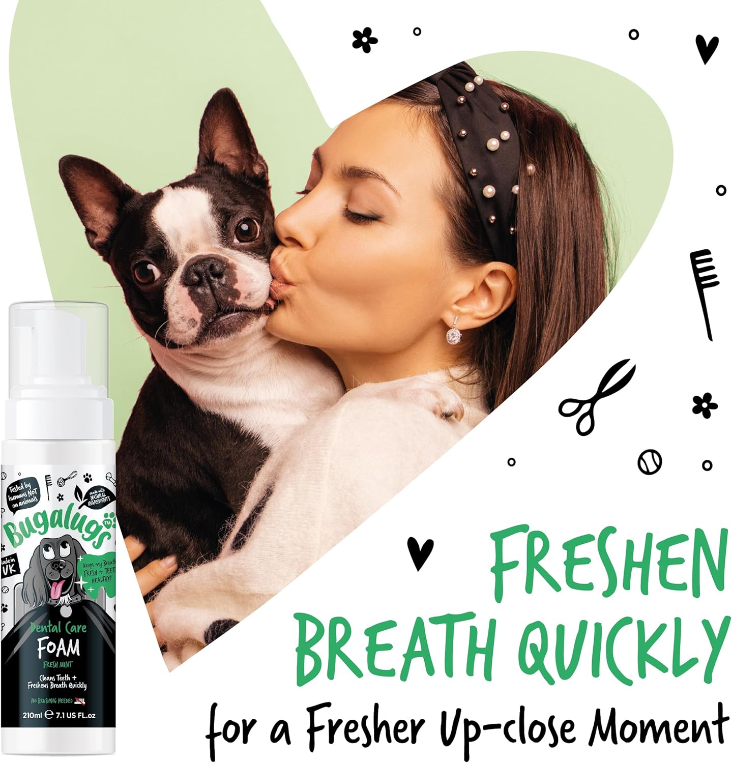 BUGALUGS Dog Breath Freshener Dental Care Foam. Clean Teeth, Healthy Gums & Fresh Breath - Natural Dog plaque remover & tartar remover for teeth - No Brushing Needed (Dog 210ml Foam) :Pet Supplies