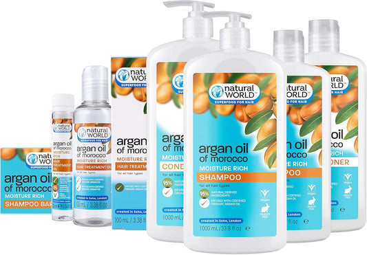 Natural World Argan Oil Of Morocco Moisture Rich Hair Treatment Oil (100Ml) - For All Hair Types. Infused With Certified Organic Argan Oil. Cruelty Free & Vegan Friendly. Superfood For Hair