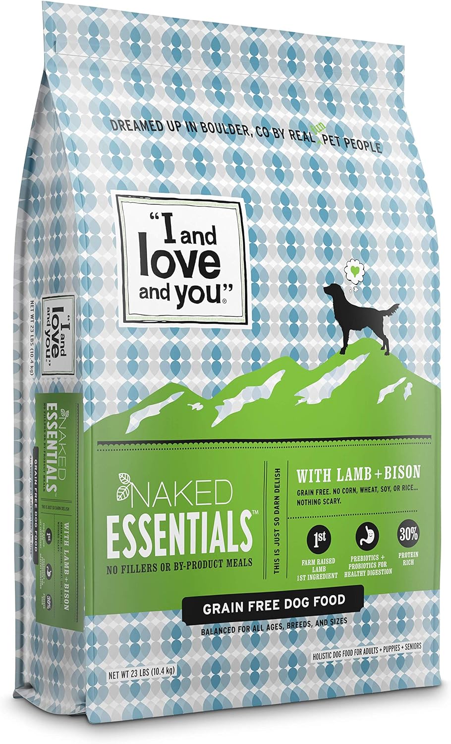 I and love and you Naked Essentials Dry Dog Food - Lamb + Bison - High Protein, Real Meat, No Fillers, Prebiotics + Probiotics, 23lb Bag