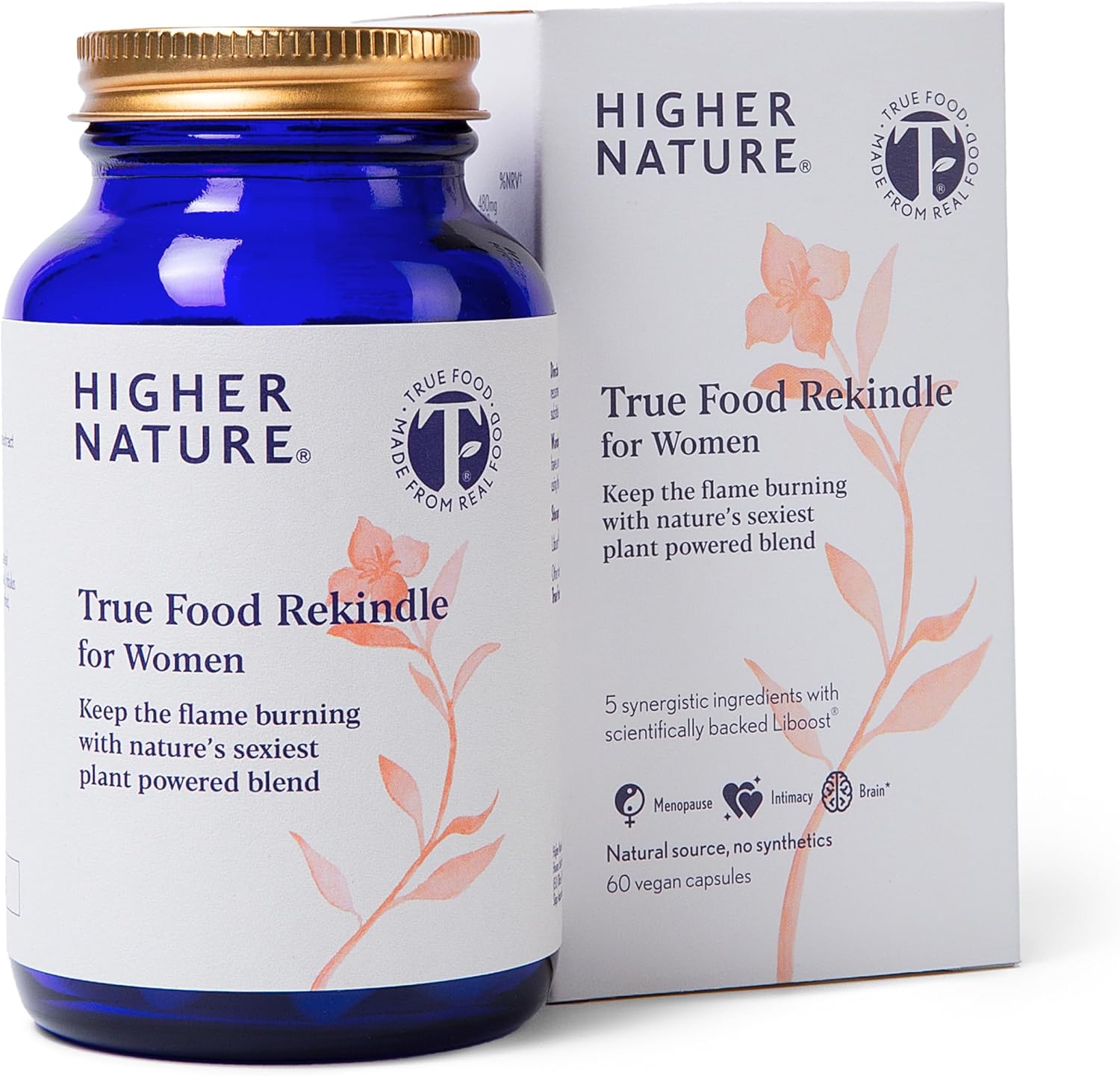 Higher Nature - True Food Rekindle For Women - Libido Booster Liboost® - Botanical Supplement - High Strength - Menopause, Intimacy & Brain Support - Intimate Female - True Food® Formula - 60 Capsules