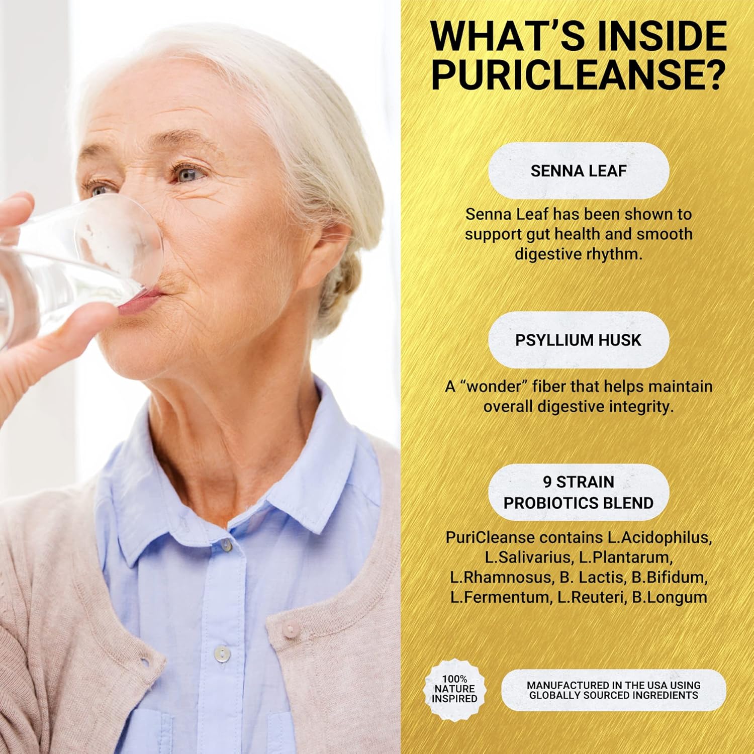 Golden After 50 Puricleanse - Cleanse And Regularity Support - 60 Capsules, 1040Mg - Gut Cleanse And Fiber Supplement With Senna Leaf Extract, Psyllium Husk Powder And Probiotics For Men And Women : Health & Household