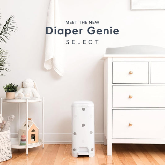 Diaper Genie Select Pail (Polka Dot) Is Made Of Durable Stainless Steel And Includes 1 Starter Square Refill That Can Hold Up To 165 Newborn-Sized Diapers