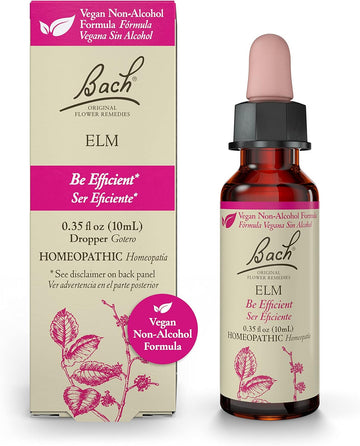 Bach Original Flower Remedies, Elm for Efficiency & Self-Assurance (Non-Alcohol Formula), Natural Homeopathic Flower Essence, Holistic Wellness and Stress Relief, Vegan, 10mL Dropper