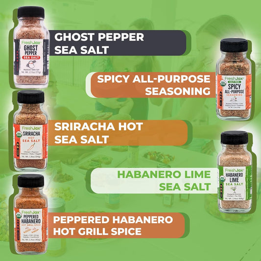 FreshJax Hot & Spicy Seasoning Gift Set | Pack of 5 Organic Hot & Spicy Seasoning Set | Gift Sets for Dad, Father | Spices and Seasonings Sets for Cooking Packed in a Giftable Box