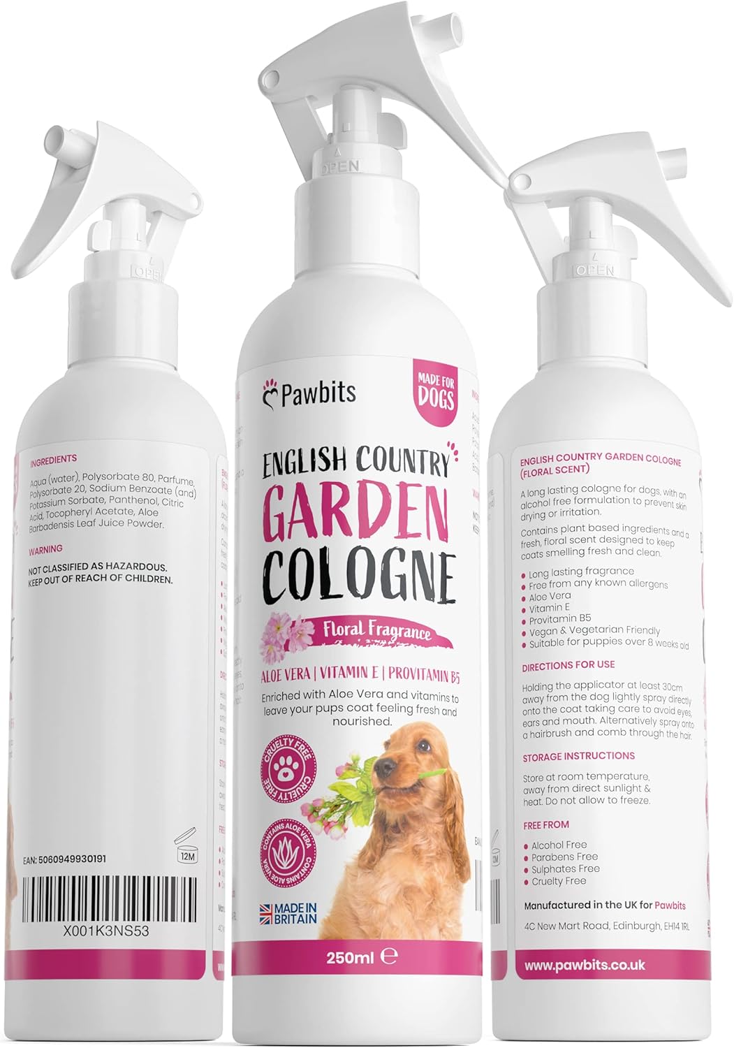 English Country Garden Floral Scented Cologne for Dogs 250ml - Alcohol-Free Dog Deodoriser Spray with Vitamin E and Pro-vitamin B5 - Dog-Friendly Odour Eliminating Perfume :Pet Supplies