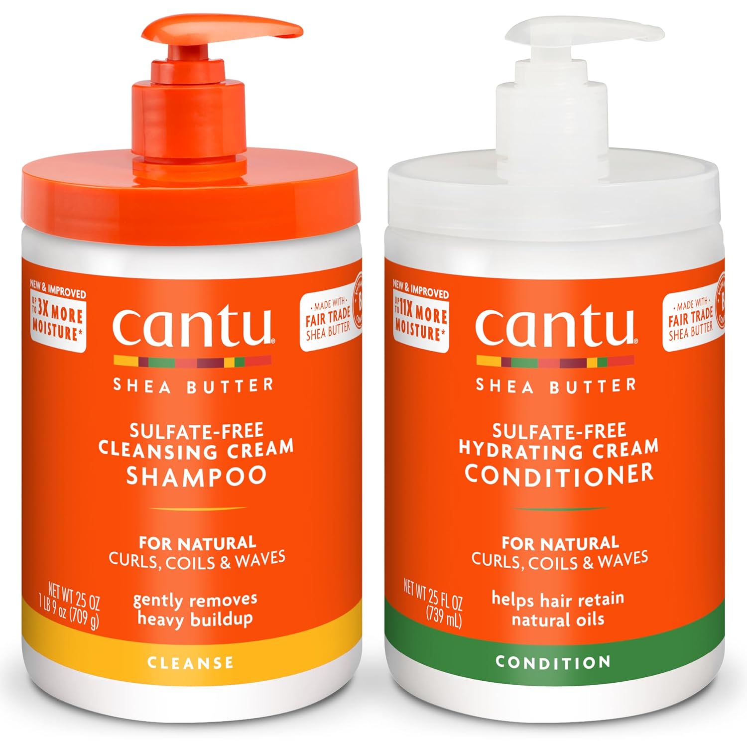 Cantu Shampoo & Conditioner With Shea Butter For Natural Hair, 25 Fl Oz (Pack Of 2)