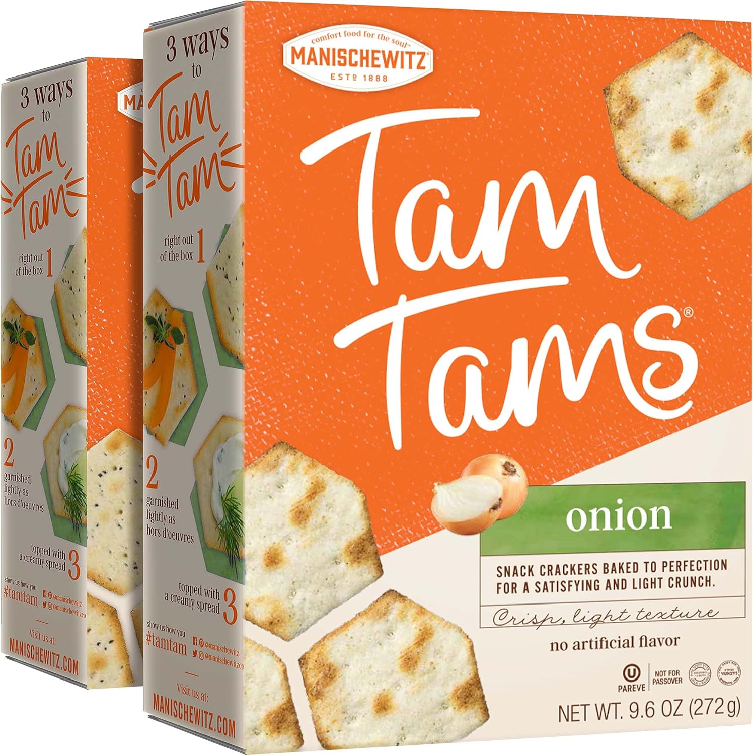 Manischewitz Tam Tam Onion Crackers 9.6oz (2 Pack), Crisp & Light Texture, Baked to Perfection