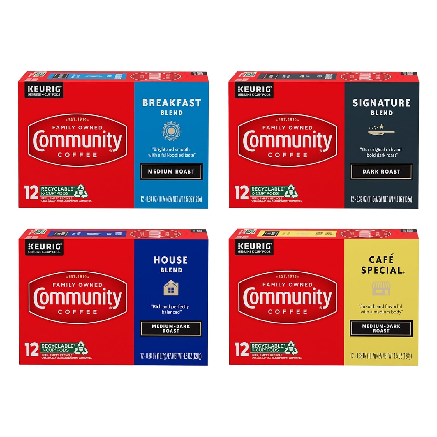 Community Coffee Variety Pack 48 Count Coffee Pods, Medium Dark Roast, Compatible with Keurig 2.0 K-Cup Brewers, 12 Count (Pack of 4)