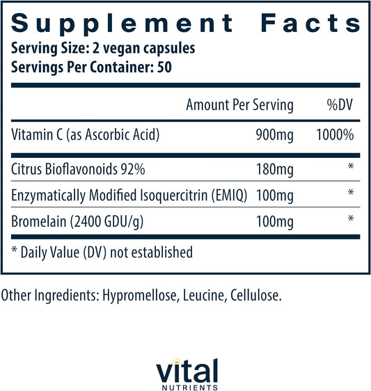 Vital Nutrients Aller-C | Vegan Respiratory And Sinus Function Support*| Isoquercitrin, Bromelain, Bioflavonoids, & Vitamin C | Gluten, Dairy, Soy Free Supplement | 100 Capsules