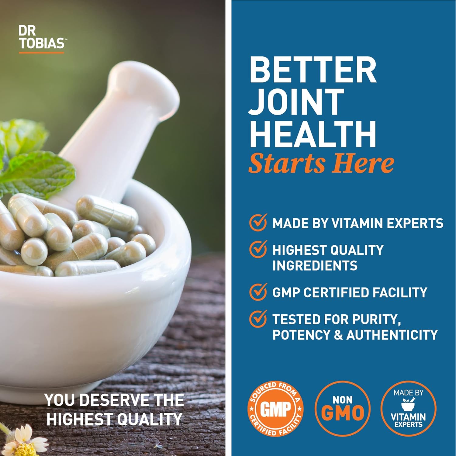 Dr. Tobias Joint Support Supplement With Glucosamine Chondroitin Msm, Supports Connective Tissue, Function & Flexibility, Extra Strength Joint Supplements For Men & Women, 240 Capsules : Health & Household