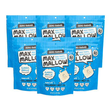 6-Pack -Know Brainer Max Mallow Classic Vanilla - Guilt-Free & Zero Sugar Marshmallows - Low Carb, Zero Fat, Gluten-Free & Ketogenic - Marshmallow Fueled With Collagen, Mct Oil