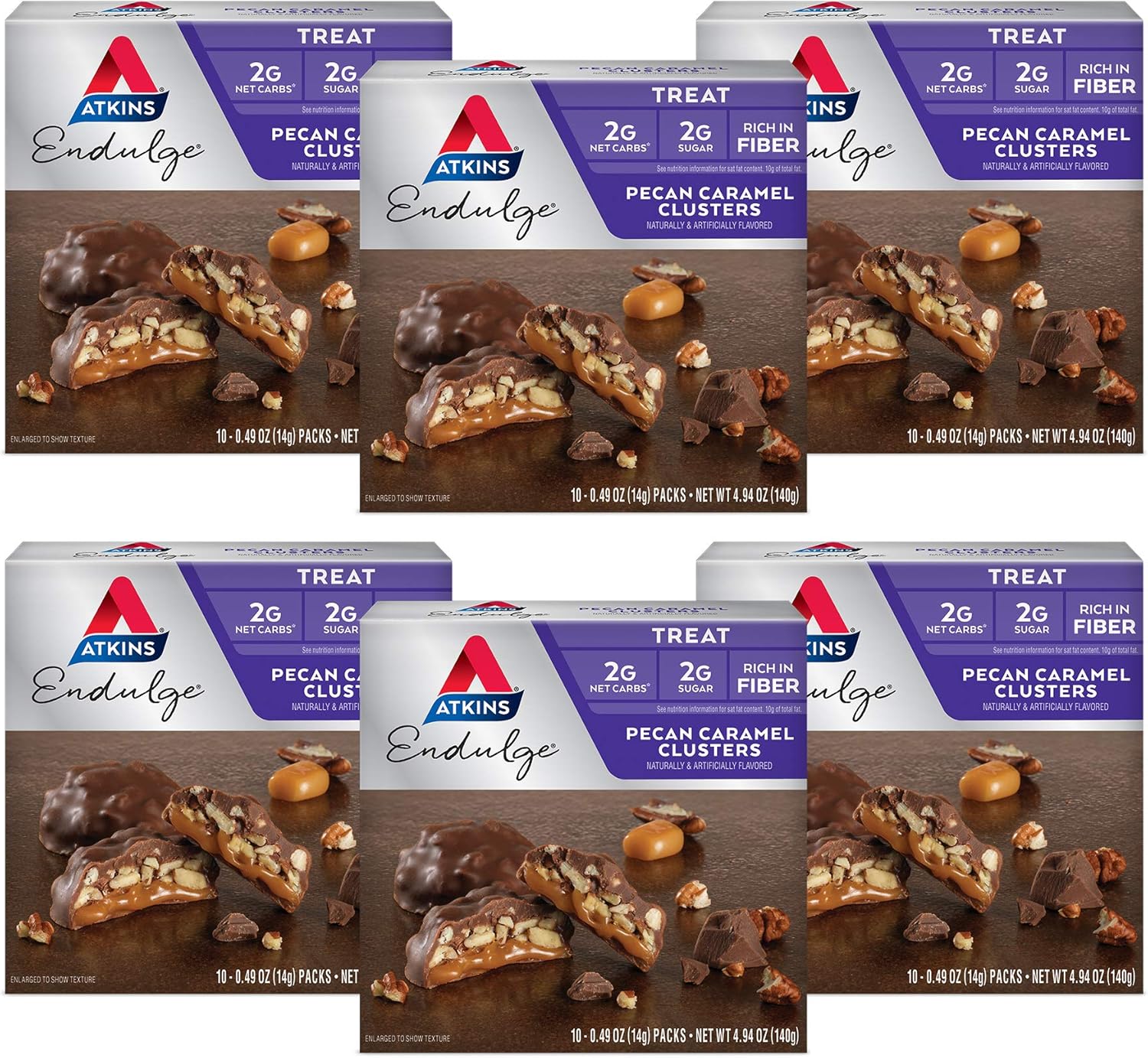 Atkins Pecan Caramel Clusters, Dessert Favorite, High In Fiber, Low Carb, 2G Sugar, 60 Count