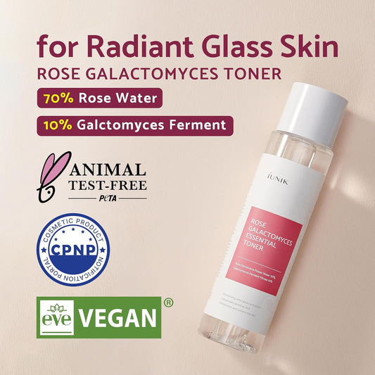 Iunik Rose Galactomyces Essential Alcohol-Free Vegan Face Toner 6.7 Fl Oz - Natural Rose Water 70% Hydrating Moisturizer With Organic Rosewater Moisturizing Pore Minimizing Deep Nourishing