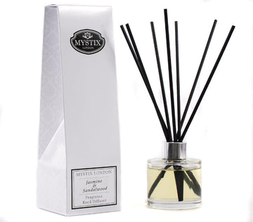 Mystix London | Jasmine & Sandalwood Fragrance Oil Reed Diffuser | 200ml | Best Aroma for Home, Kitchen, Living Room and Bathroom | Perfect as a Gift | Refillable