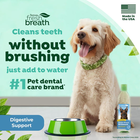 TropiClean Fresh Breath Dog Teeth Cleaning – Dog Dental Care for Bad Breath - Breath Freshener - Water Additive Mouthwash – Helps Remove Plaque Off Dogs Teeth, Digestive Support, 473ml?FBDGWA16Z