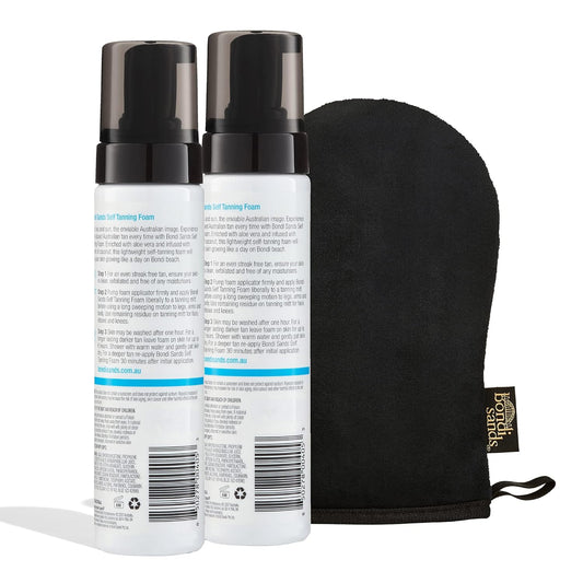 Bondi Sands Light/Medium Self Tanning Foam Value Kit | Includes 2 Lightweight Sunless Tan Foams + 1 Application Mitt for a Flawless Finish ($54 Value)