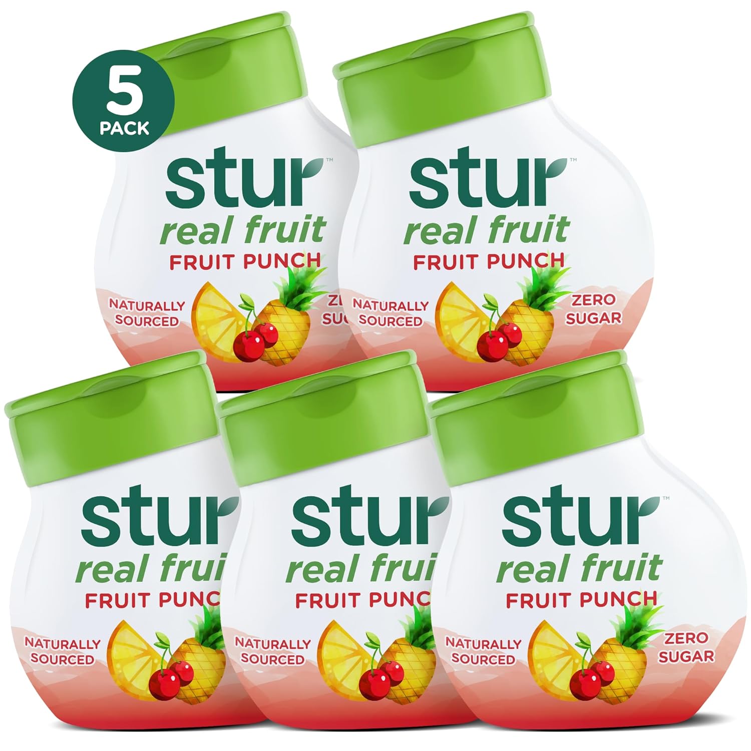 Stur Liquid Water Enhancer | Fruit Punch | Naturally Sweetened | High In Vitamin C & Antioxidants | Sugar Free | Zero Calories | Keto | Vegan | 5 Bottles, Makes 120 Drinks