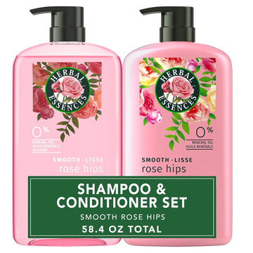 Herbal Essences Shampoo And Conditioner Set, Smooth Collection With Vitamin E, Rose Hips, Jojoba For Shiny Hair, Paraben-Free, Safe For Color-Treated Hair, 29.2 Fl Oz Each, 2 Pack