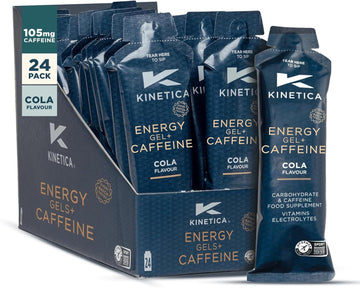Kinetica Sport Quicks Release Energy Gel + Caffeine - Cola Flavour | 105Mg Caffeine, 27G Carbohydrates/Serve | 24 X 70G Pack | Contains Range Of B Vitamins & Electrolytes | Fast Acting Energy Source