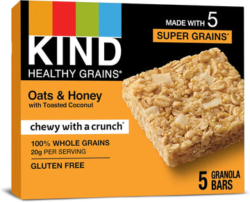 Kind Healthy Grains Oats & Honey With Toasted Coconut Bars, Gluten Free Bars, 1.2 Oz Bars (40 Count)