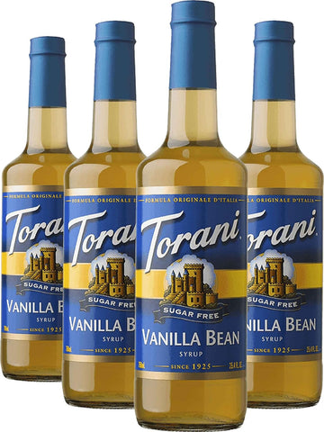 Torani Sugar-Free Syrup, Vanilla Bean, 25.4 Fl Oz Bottle (Pack Of 4)