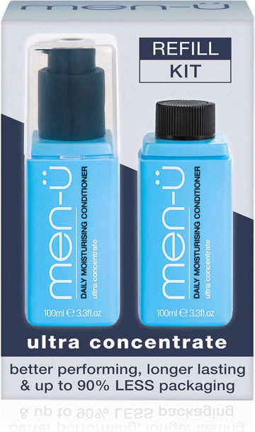 Men-Ü Daily Moisturising Conditioner Refill Kit. 2 X 100Ml Bottles! Up To 200 Apps – Ultra Concentration, Long Lasting Mens Conditioner And Smooth Texture - 100Ml Bottle + Refill