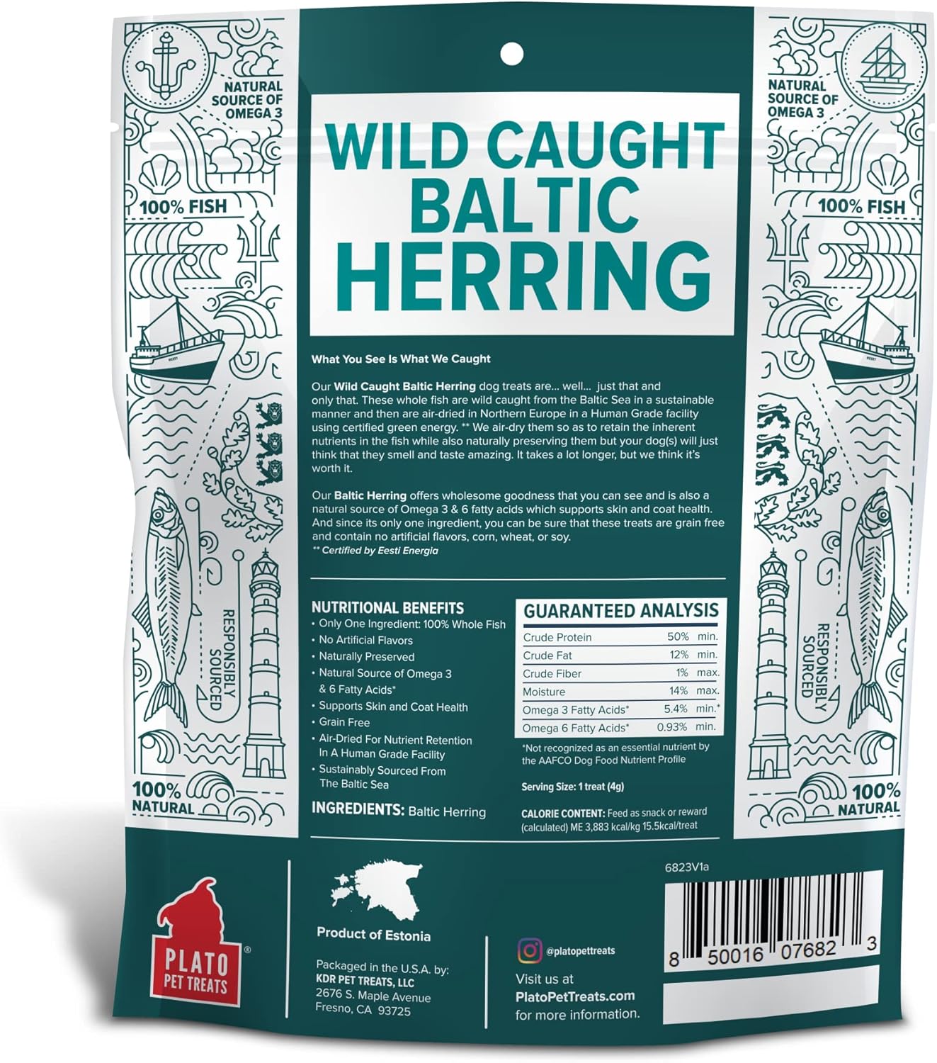 PLATO Pet Treats Air Dried Dog Treats Baltic Herring Dog Treat, Real Fish, Grain-Free, Baltic Herring, All Natural, Single Ingredient Fish, 8.5oz : Pet Supplies