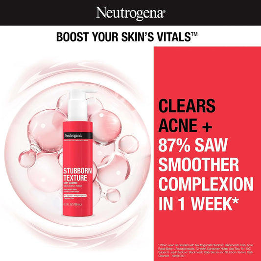 Neutrogena Stubborn Texture Daily Acne Facial Cleanser, Salicylic Acid Face Wash + Glycolic & Polyhydroxy Acids, Fragrance-Free, 6.3 Fl. Oz