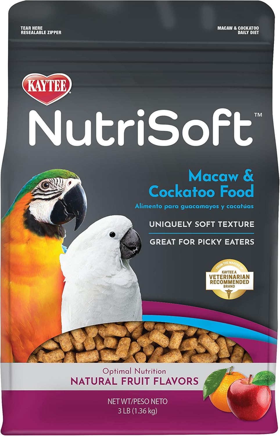 Kaytee Nutri Soft Pet Macaw & Cockatoo Bird Food, 3 Pound