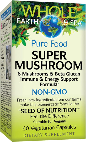 Whole Earth & Sea from Natural Factors, Super Mushroom, Whole Food Supplement, Vegan, 60 vegetarian capsules (60 servings)