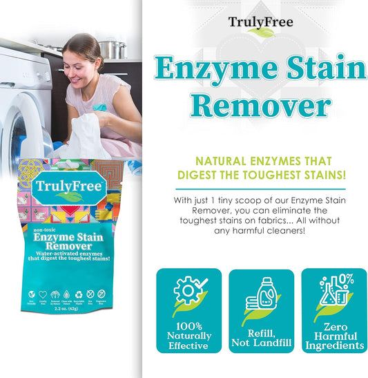 Natural Stain Remover, Water-Activated Enzymes, Breaks Down Food, Blood, Grass Stains, Pet Stains And Odor Remover (50 Scoops)