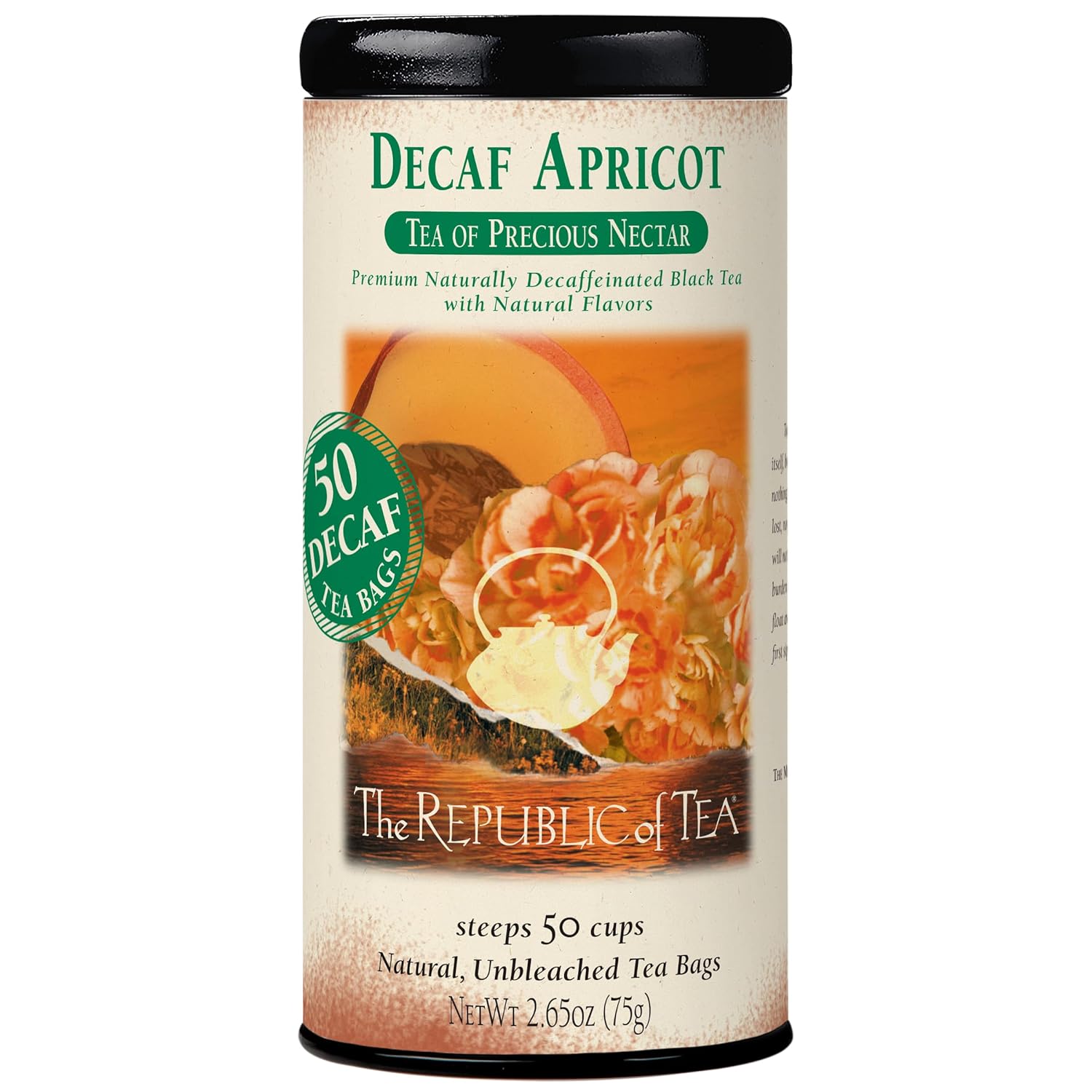 The Republic Of Tea — Decaf Apricot Black Tea Tin, 50 Tea Bags, Environmentally-Friendly Decaffeinated Tea