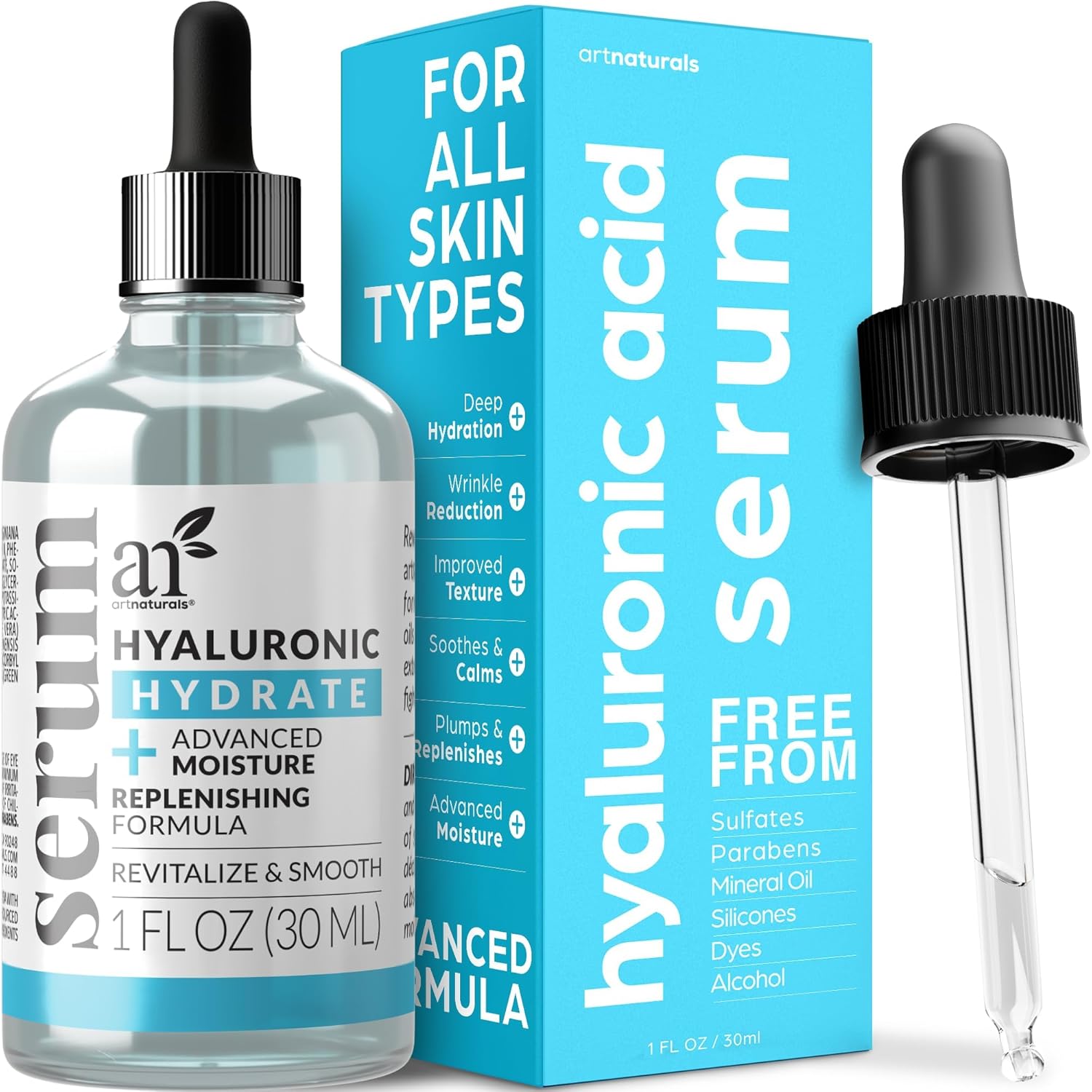 Artnaturals Hyaluronic Acid Serum (1 Fl Oz / 30Ml) - Anti- Aging Facial Serum, Natural Moisturizer W/Vitamin C Serum & Vitamin E - For Skin Care - Reduce Wrinkles & Dark Spots For Brightening Face