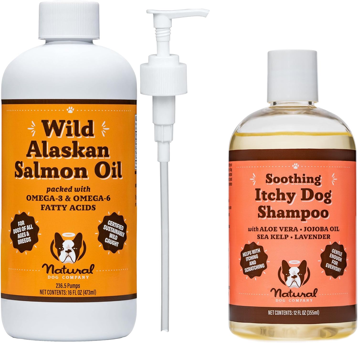 Natural Dog Company Itchy Dog Shampoo (12 Oz) Bundle With Wild Alaskan Salmon Oil (16 Oz) | Hypoallergenic Shampoo And Sensitive Skin Supplement | Soothing Relief For Recurring Skin Conditions