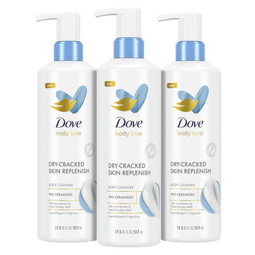 Dove Body Love Body Cleanser Body Wash 3 Count Dry-Cracked Skin Replenish Hypoallergenic For 24 Hour Nourishment & Instant Dryness Relief With Pro Ceramides Body Cleanser 17.5 Fo