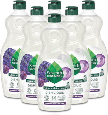 Seventh Generation Dish Soap Liquid, Lavender Flower & Mint, 19 oz, Pack of 6