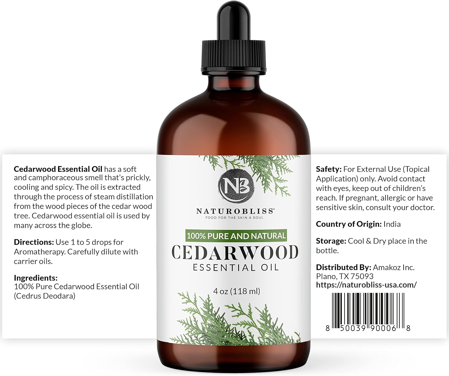 NaturoBliss 100% Pure Cedarwood Essential Oil Therapeutic Grade Premium Quality (4 fl. oz) with Glass Dropper, Perfect for Aromatherapy : Health & Household