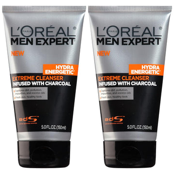 L'Oreal Paris Men Expert Hydra Energetic Daily Facial Cleanser With Charcoal, 2 Ct