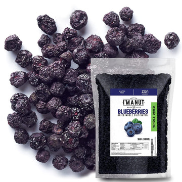 Dried Blueberries 2 Lbs, Whole, Cultivated, Batch Tested Gluten & Peanut Free, Resealable Bag, Great For Salads, Mixes, Cooking And Baking