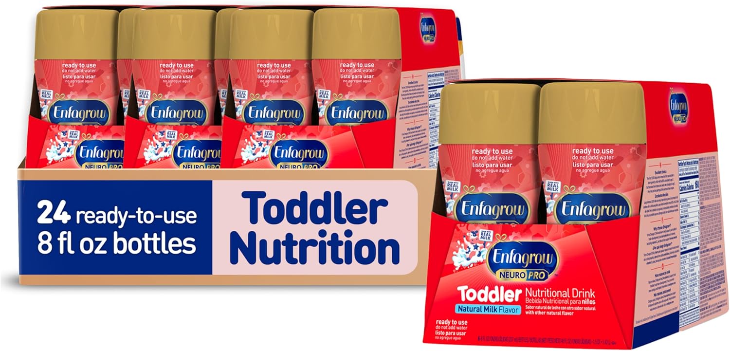 Enfagrow Premium Toddler Nutritional Drink, Made With Real Milk, Brain-Building Omega-3 Dha, Nutrients For Growth & Immune Support, Non-Gmo, Ready To Use, 8 Fl Oz (24 Bottles)