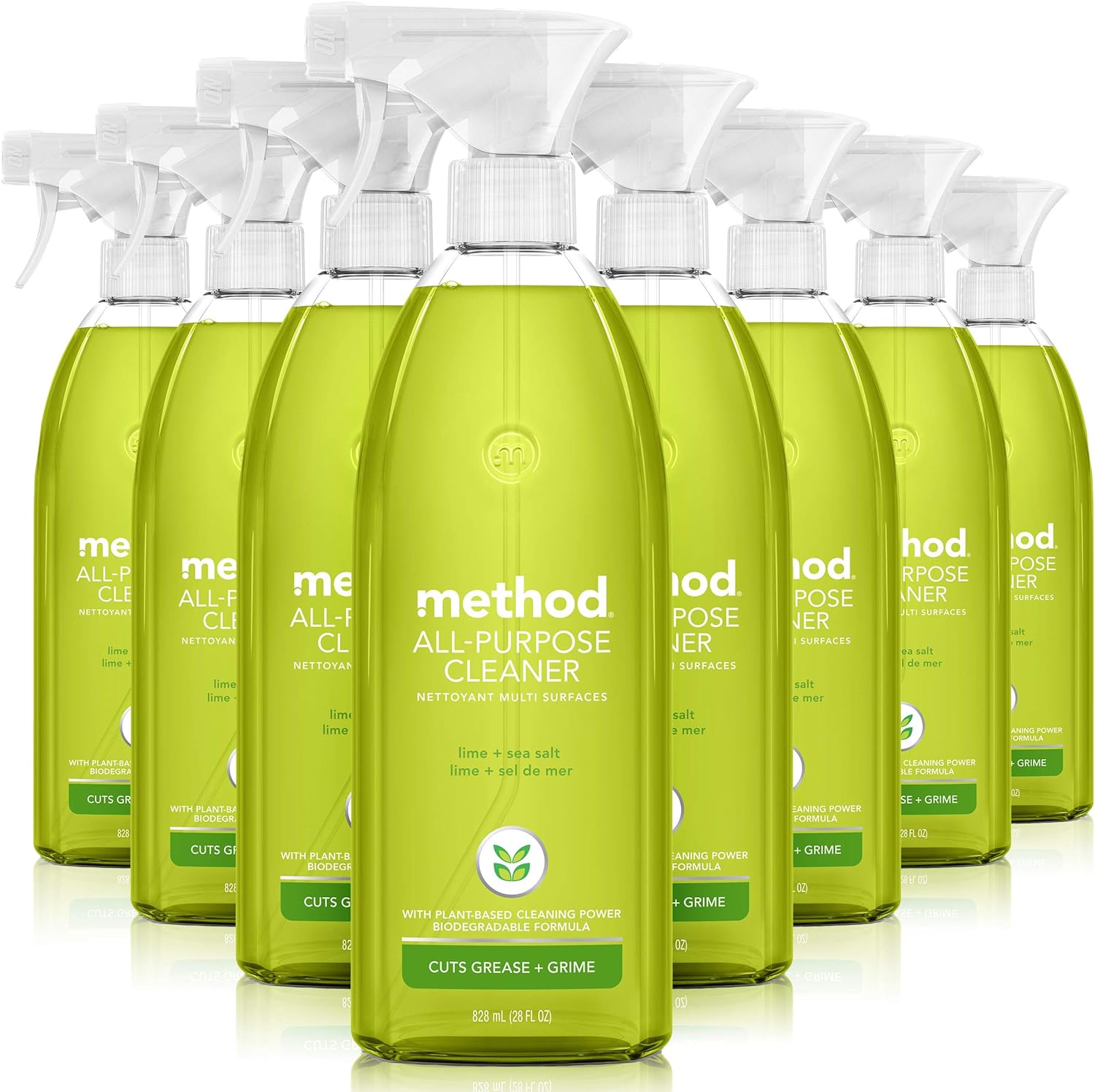 Method All-Purpose Cleaner Spray, Lime + Sea Salt, Plant-Based and Biodegradable Formula Perfect for Most Counters, Tiles, Stone, and More, 28 oz Spray Bottles, (Pack of 8)
