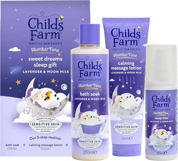 Childs Farm Slumbertime Sweet Dreams Sleep Gift Set | 3-Step Sleep Routine | Lavender & Moon Milk Bath Soak 250Ml, Calming Massage Lotion 150Ml, Sleep Mist 100Ml | Suitable For Dry & Sensitive Skin