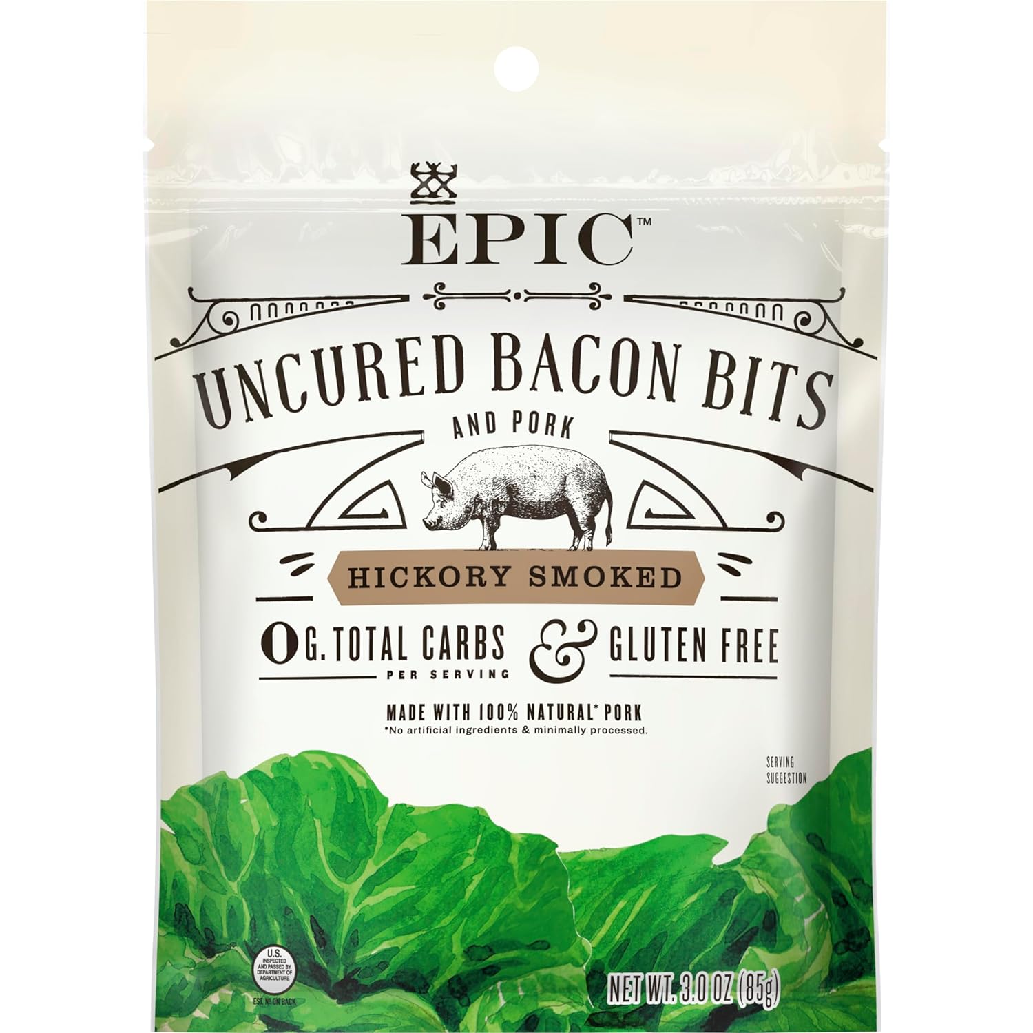 Epic Hickory Smoked Uncured Bacon Bits, Keto Friendly, Whole30, 3Oz