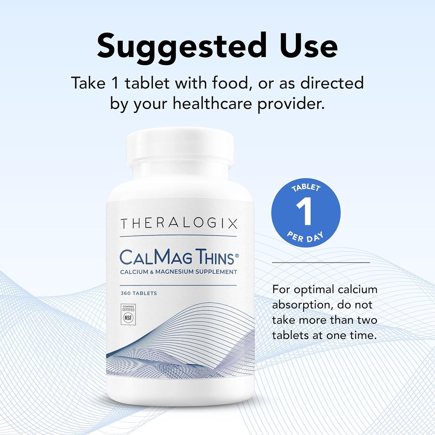 Theralogix CalMag Thins Calcium & Magnesium Supplement - Bone Support Supplement for Women & Men - Contains 200 mg of Calcium and 50 mg of Magnesium - NSF Certified - 360 Tablets : Health & Household